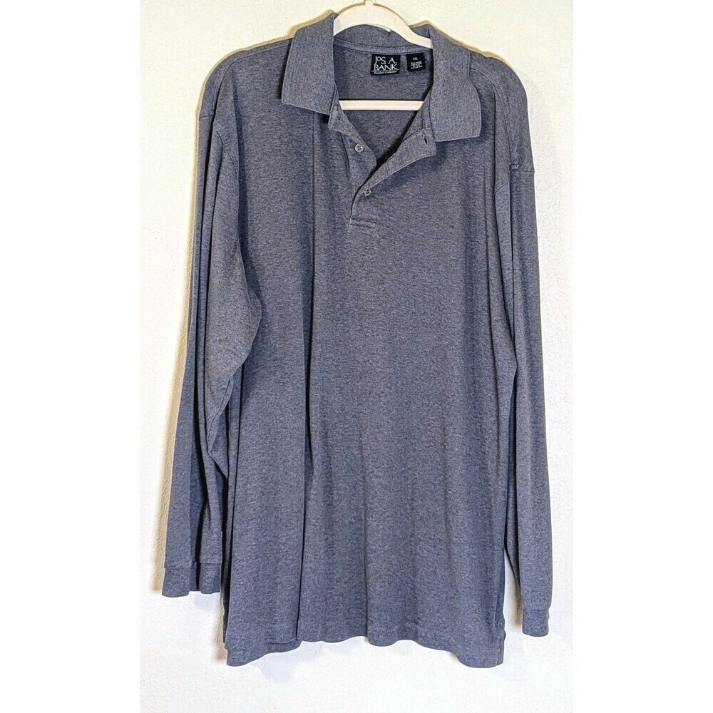 Jos A Bank Mens Long Sleeve 1/4 Button Gray Size XL Cotton Travelers